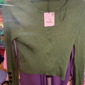 Olive Ribbed Long-Sleeve Women's Top - Casual Essential